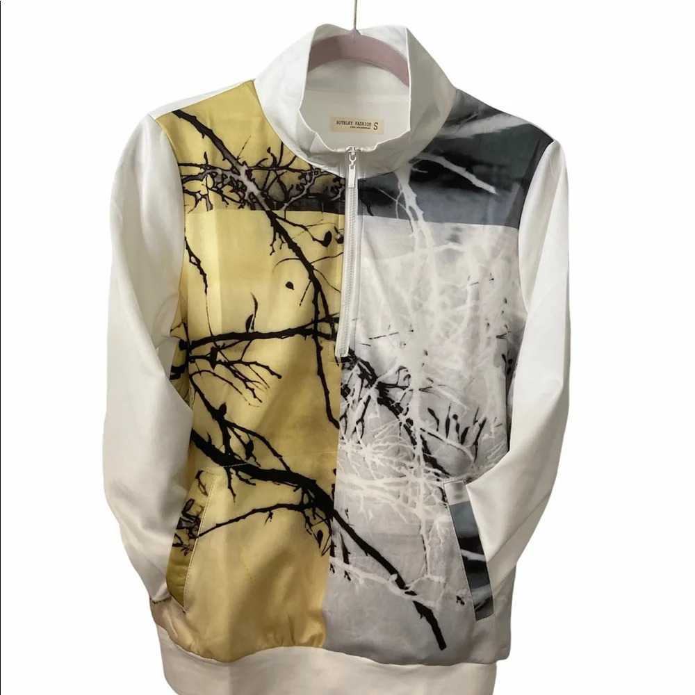 White Nature Printed Lightweight Jacket Fully Lined Summer Small - Picture 5 of 5